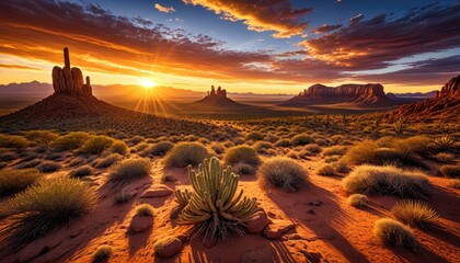 Monument Valley Sunset: Dramatic Desert Landscape with Iconic Buttes and Golden Hour Light - Arizona, USA