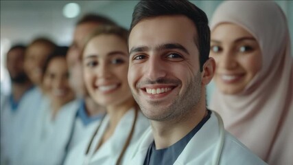 Professional smile of young physicians and nurses in a hospital setting