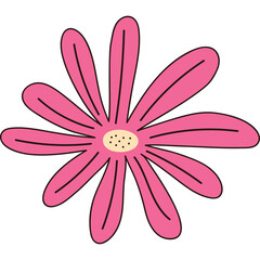 Pink Daisy Flower With Yellow Center And Black Outline On A Transparent Background Simple Flat Illustration