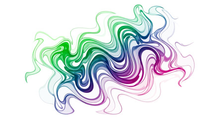Wavy abstract design with green blue purple hues on a white background