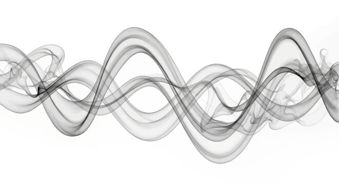 Abstract wavy smoke patterns with a translucent ethereal effect against a stark white background