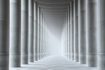 Obraz premium Generative AI vast concrete colonnade receding into a bright, ethereal distance.