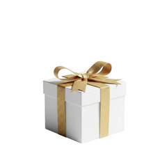 Obraz premium White gift box with a gold ribbon and bow, isolated on transparent background