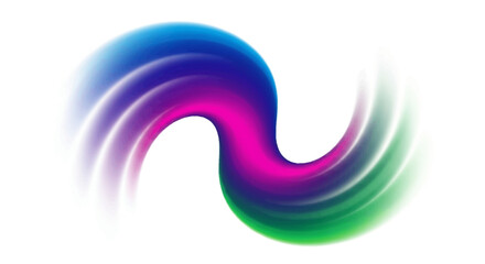 Sshaped brush stroke blue pink and green gradients blend across a white background