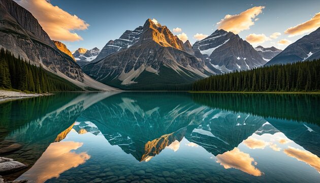 Moraine Lake Reflection: Majestic Canadian Rockies Landscape with Turquoise Water and Snow-Capped Peaks - Powered by Adobe