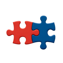Fototapeta premium Red and blue 3D jigsaw puzzle pieces connected together, representing problem solving, partnership, and integration.