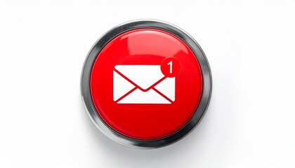 A red circular button with a white envelope icon and a small red badge showing "1", symbolizing a new email notification in a digital interface with clean, modern communication design.