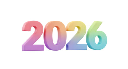 Colorful 3d numbers 2026 isolated on transparent background