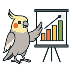 Cute Cartoon Cockatiel Presenting Growth Chart &ndash; Adorable Kawaii Bird Business and Presentation Illustration