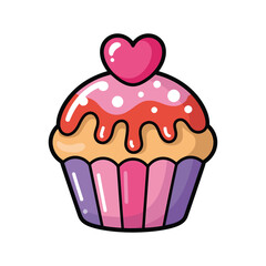 A delightful cupcake illustration with pink frosting and a heart on top, , perfect for valentines day, birthdays, and sweet treats