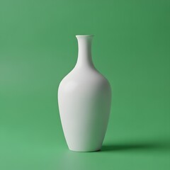 A minimalist white ceramic vase with a smooth surface and elegant shape placed against a vibrant green background