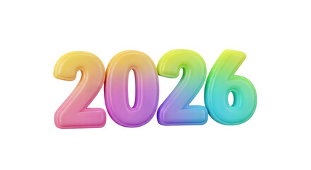 Colorful 2026 numbers isolated on transparent background