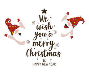 merry christmas greeting card with cute dwarf