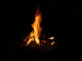 Outdoor Camp Fire Flames black background