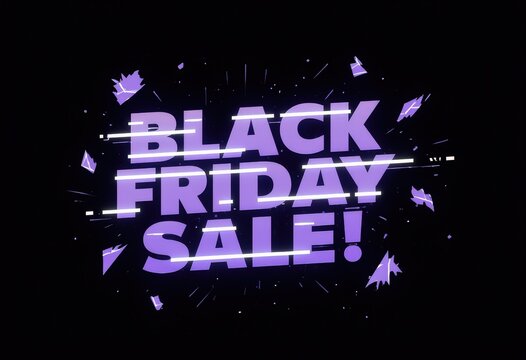 Exciting black friday sale announcement with vibrant purple text and dynamic design