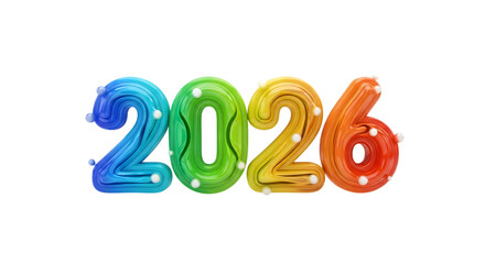 Colorful 2026 balloons with lights isolated on transparent background