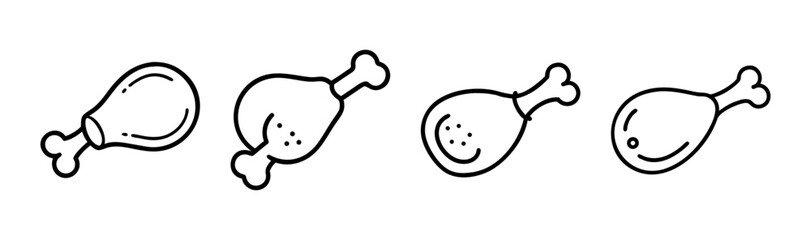 Four delicious cartoon turkey legs in a row simple line art style