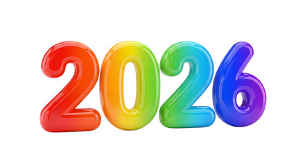 Colorful 2026 numbers isolated on transparent background