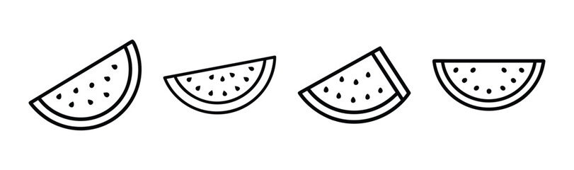Whimsical hand drawn watermelon slices fresh summer fruit icons in outline style