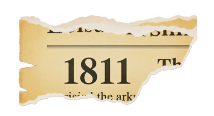 Torn vintage newspaper clipping with the year 1811 isolated on transparent background