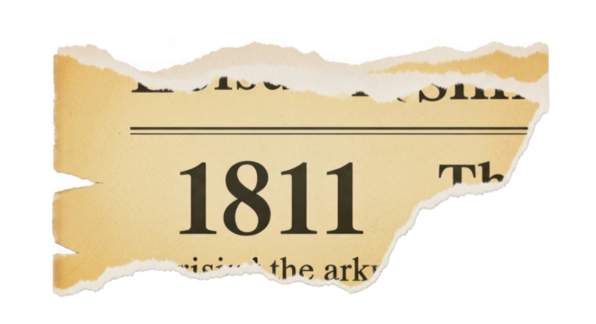 Torn vintage newspaper clipping with the year 1811 isolated on transparent background