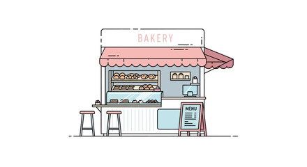 Charming bakery with a pink awning illustration perfect for branding and websites design with a