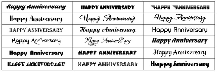 Happy Anniversary Text Style Bundle | Decorative Anniversary Typography Set