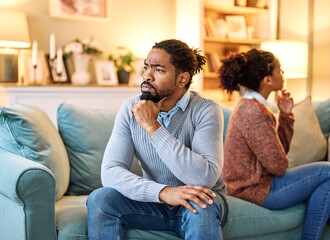 Young black couple having an argument at home, relationship proble, crisis and conflict concept