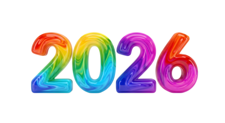 Colorful 2026 numbers isolated on transparent background