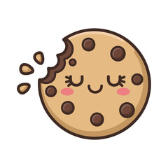 Fototapeta premium A cute cartoon cookie with a bite taken out of it the cookie has a happy face and chocolate chips
