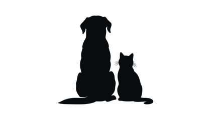Minimalist Dog and Cat Silhouette Vector: Pet Friendship & Companionship Graphic