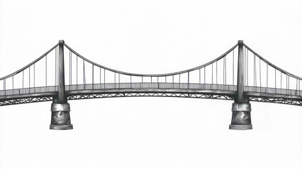 Obraz premium Gray monochrome illustration of a suspension bridge over a white backdrop, perfect for projects