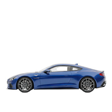 Side Profile of a Sleek Blue Sports Car with Black Rims on a Transparent Background Detailed Rendering of Automotive Design