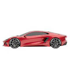 Side profile of a sleek red sports car with intricate silver wheels and tinted windows set against a neutral background