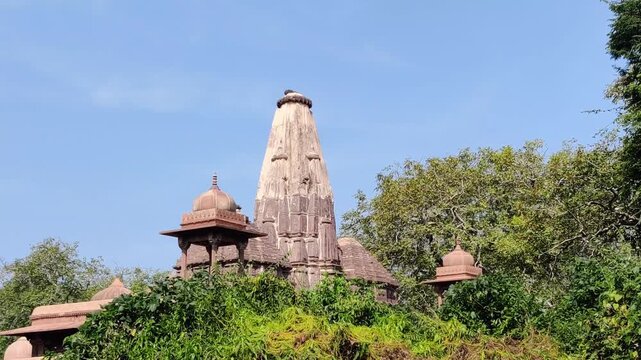 Sawai Madhopur, Rajasthan, India 10 November 2025:Footage of architecture of ancient Jain Temple at Ranthambore fort shot during daylight
