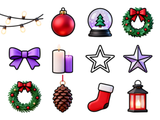 Decoration set isolated on transparent background ornament collection element decor object