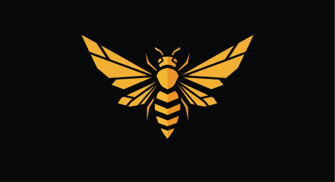 Stylized golden bee or wasp with geometric wings on a dark background.