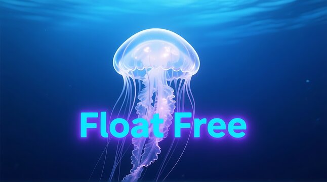 Dreamy translucent jellyfish gracefully floating in deep blue sea depths underwater