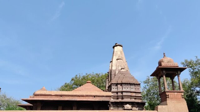 Sawai Madhopur, Rajasthan, India 10 November 2025:Footage of architecture of ancient Jain Temple at Ranthambore fort shot during daylight
