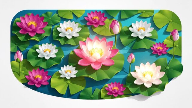 環境アート 蓮池と睡蓮の楽園ベクター表現