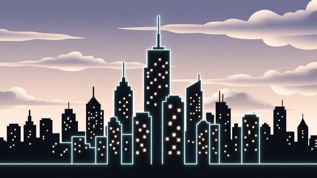 都会夜景 抽象シルエット 淡い空 パララックス