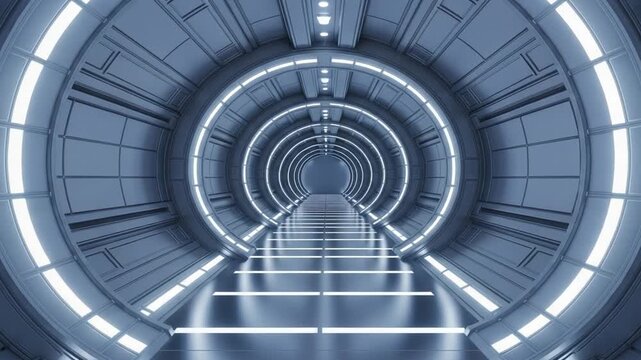 Futuristic Tunnel: A sleek, modern tunnel, illuminated by vibrant, strategic lighting, exudes a sense of forward momentum and technological advancement.