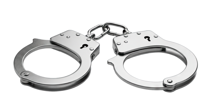 Silver Metal Handcuffs With Detailed Texture And Locking Mechanism Isolated On A Transparent Background Symbolizing Arrest Restriction And Justice