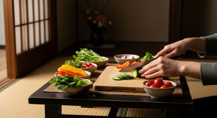 Preparing fresh vegetables on a cutting board for a healthy meal.
