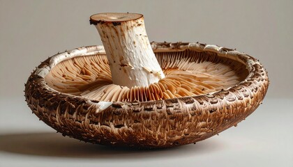 "Close-up of a brown mushroom showing cap, gills, and annulus for botanical study and identification."