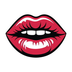 Fototapeta premium Illustration of red lips with black outline, a symbol of beauty, passion, and sensuality, perfect for fashion and cosmetic designs