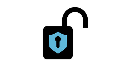 Unlocked padlock icon with shield simple flat vector design element for security and protection isolated on white background