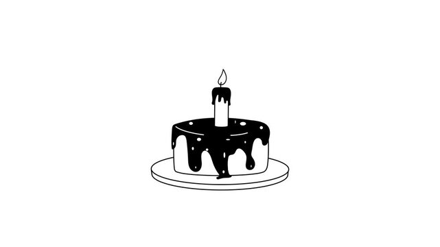 Sweet cake with a candle, party cake hand drawn animated icon