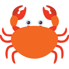 Stylized Orange Crab with Red Claws and Googly Eyes on a Transparent Background Simple Flat Vector Illustration