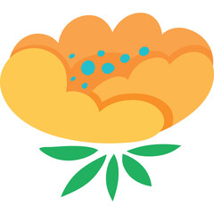 Stylized Orange Flower With Blue Dots And Green Leaves On A Transparent Background